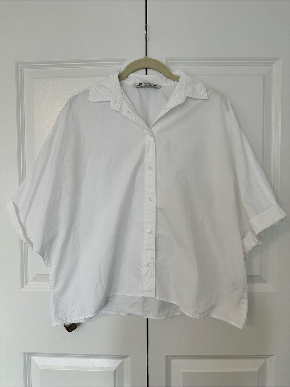Zara White Oversized Short Sleeve Button Down Shirt Size S
